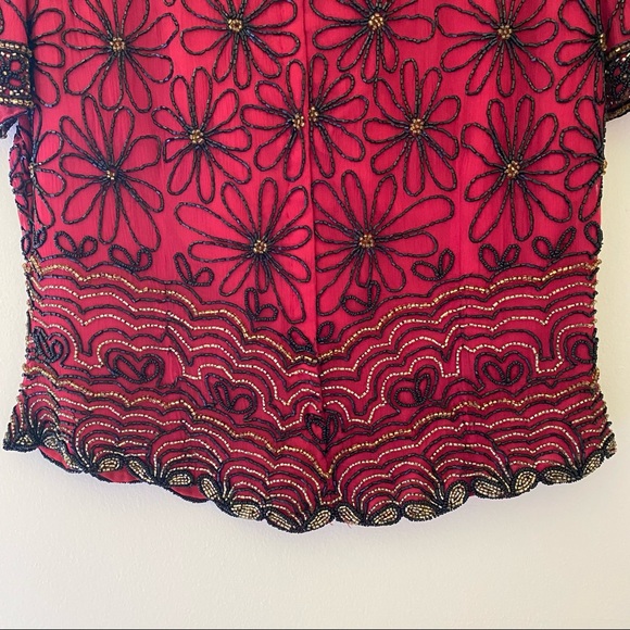 VINTAGE SILK PAPPEL BOUTIQUE BEADED SEQUIN TOP - Picture 9 of 10